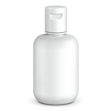 Kozmetik, hijyen, jel, sıvı sabun, losyon, krem, tıbbi gri tonlamalı beyaz plastik şişe şampuan. Tasarımınız için hazır. İllüstrasyon izole beyaz arka plan üzerinde. Vektör Eps10