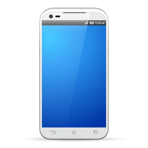 Modelo de Smartphone branco Mock up Tela de exibição. Isolado em fundo branco. Pronto para o seu design. Vetor EPS10 — Vetor de Stock