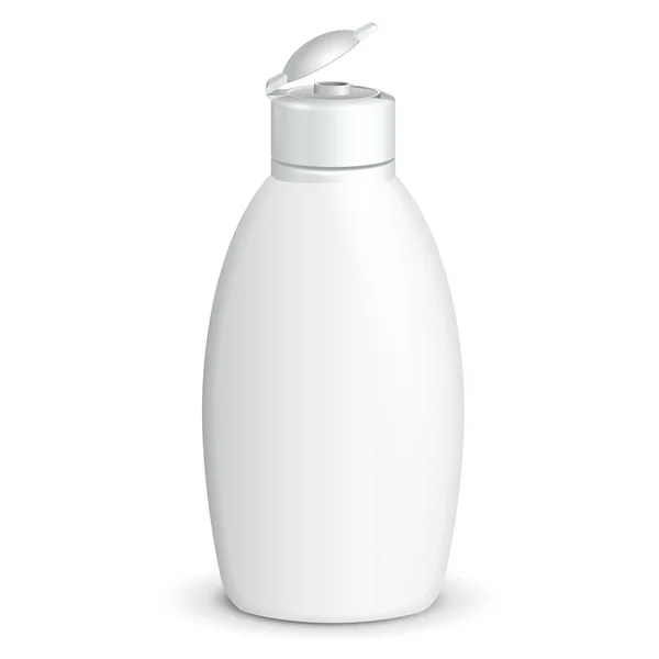 Open Cosmetic, Hygiene, Medical Grayscale White Plastic Bottle Of Gel, Liquid Soap, Lotion, Cream, Shampoo. Ready For Your Design. Illustration Isolated On White Background. Vector EPS10 — 图库矢量图片