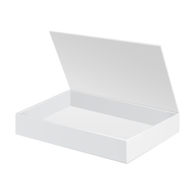 Beyaz karton ambalajlama kutuyu açtın. Hediyelik şeker. Beyaz arka plan üzerinde izole. tasarımınız için hazır. vektör eps10 ambalaj ürün