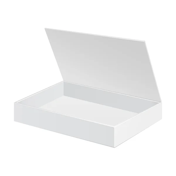 Caixa de pacote de papelão branco aberto. Presente Candy. Sobre fundo branco isolado. Pronto para o seu design. Vetor de embalagem de produto EPS10 —  Vetores de Stock