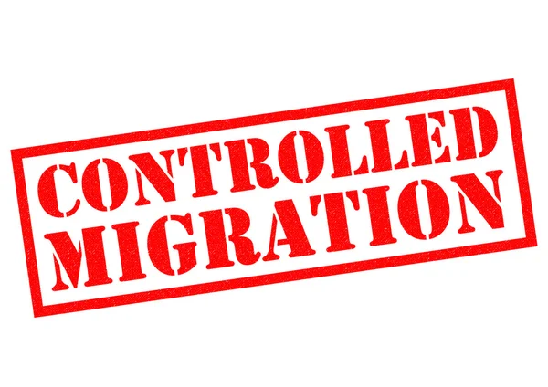 CONTROLLED MIGRATION Rubber Stamp — Stock Photo, Image