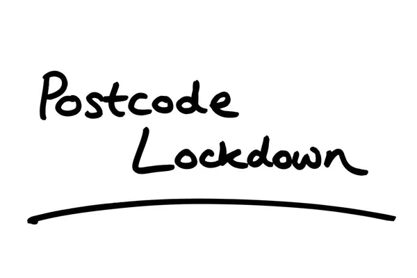 Código Postal Lockdown Escrito Mão Fundo Branco — Fotografia de Stock