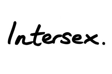 Beyaz arka planda el yazısıyla yazılmış Intersex terimi.