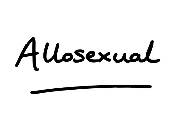 Término Allosexual Escrito Mano Sobre Fondo Blanco — Foto de Stock