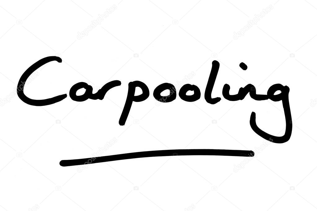 The word Carpooling handwritten on a white background.