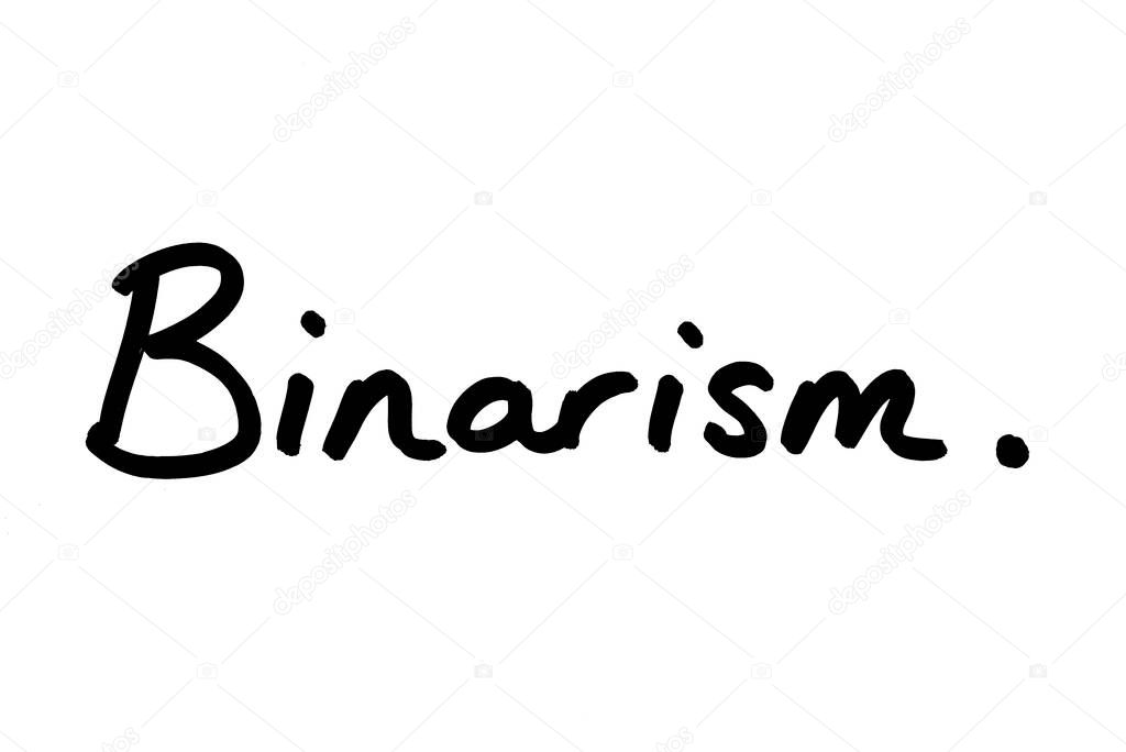 The word Binarism, handwritten on a white background.