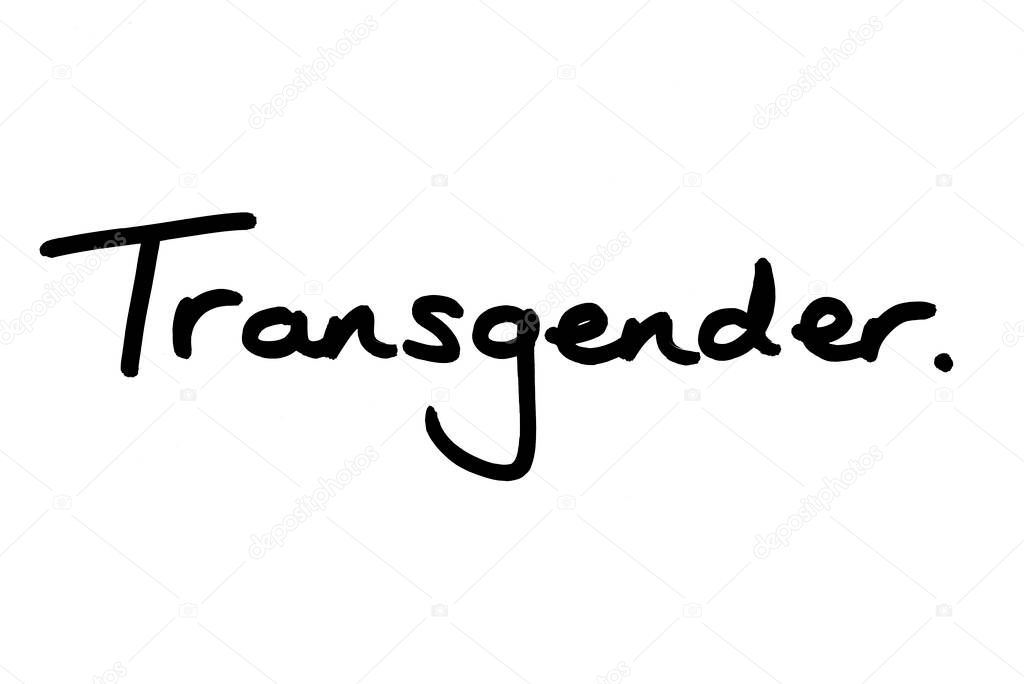 The term Transgender, handwritten on a white background.