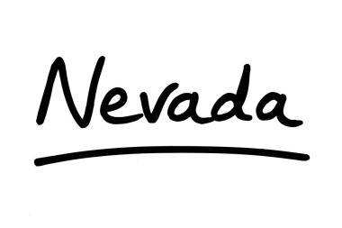Nevada, Amerika Birleşik Devletleri 'nde beyaz bir arka planda el yazısıyla yazılmış bir eyalet..
