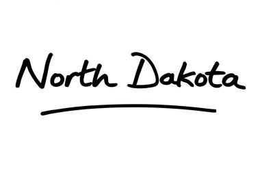 Kuzey Dakota - Amerika Birleşik Devletleri 'nde bir eyalet, beyaz arka planda elle yazılmış..