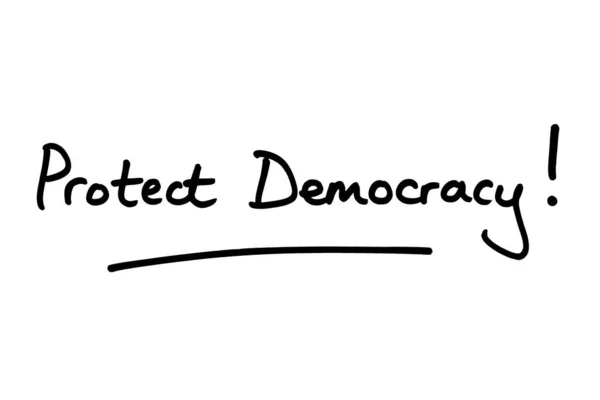 Protejam Democracia Manuscrito Sobre Fundo Branco — Fotografia de Stock