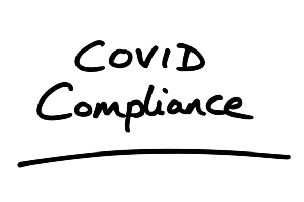 Covid Compliance Odręcznie Pisany Białym Tle — Zdjęcie stockowe