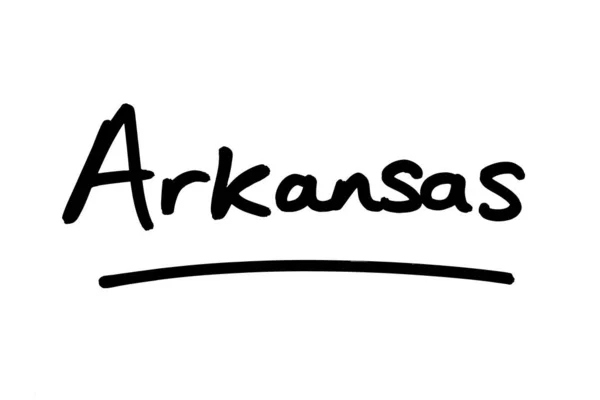 Arkansas Estado Los Estados Unidos América Escrito Mano Sobre Fondo — Foto de Stock