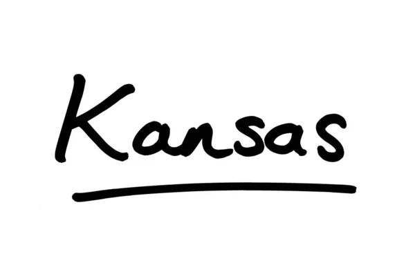 Kansas Estado Los Estados Unidos América Escrito Mano Sobre Fondo — Foto de Stock