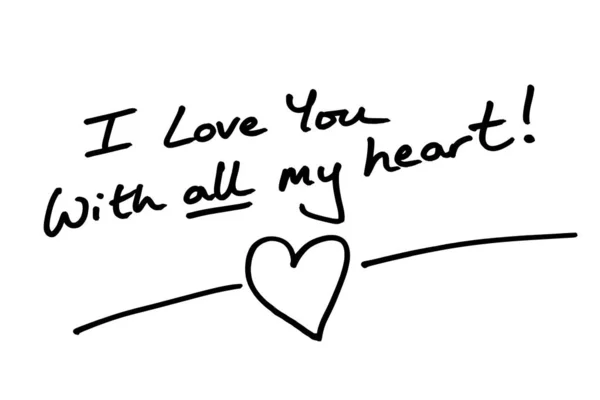 Love You All Heart Handwritten White Background — Stock Photo, Image