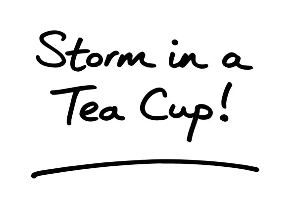 Tempestade Uma Xícara Chá Escrito Mão Fundo Branco — Fotografia de Stock