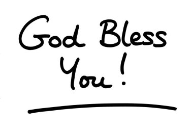 Tanrı seni korusun! Beyaz bir arkaplanda el yazısı.