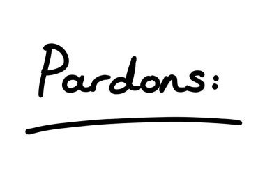 The word Pardons, handwritten on a white background. clipart