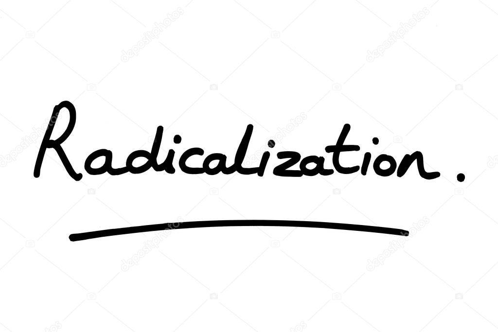 Radicalization, handwritten on a white background.
