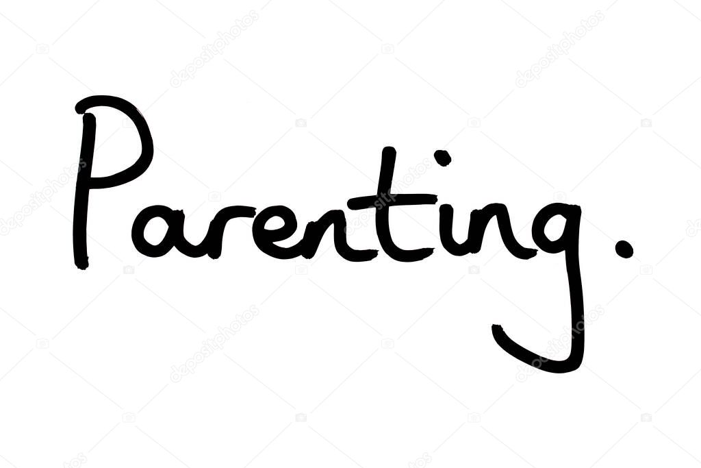 The word Parenting, handwritten on a white background.