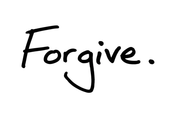 Het Woord Vergeef Handgeschreven Een Witte Achtergrond — Stockfoto