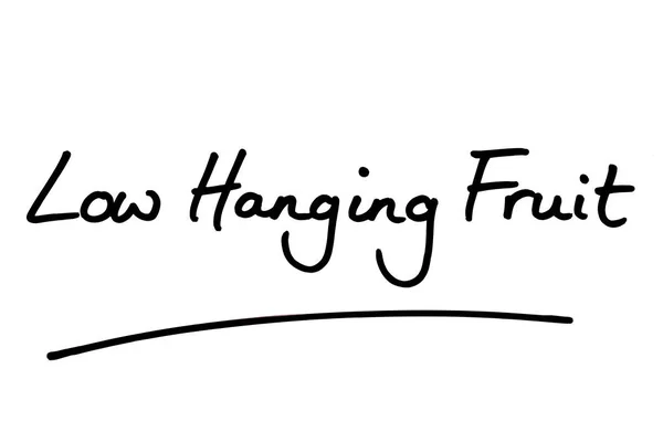 Low Hanging Fruit Handgeschrieben Auf Weißem Hintergrund — Stockfoto