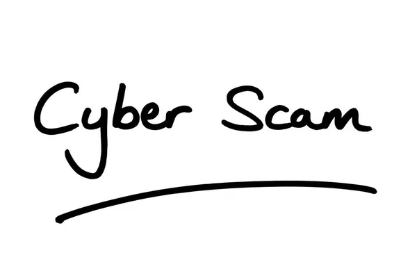 Cyber Scam Escrito Mão Fundo Branco — Fotografia de Stock