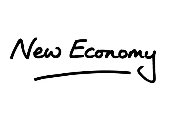 Nieuwe Economie Handgeschreven Een Witte Achtergrond — Stockfoto
