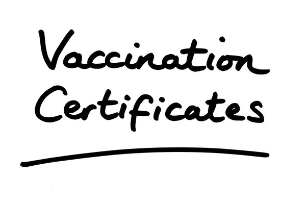Certificados Vacinação Manuscritos Sobre Fundo Branco — Fotografia de Stock