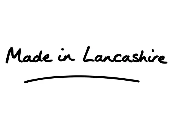 Feito Lancashire Escrito Mão Sobre Fundo Branco — Fotografia de Stock