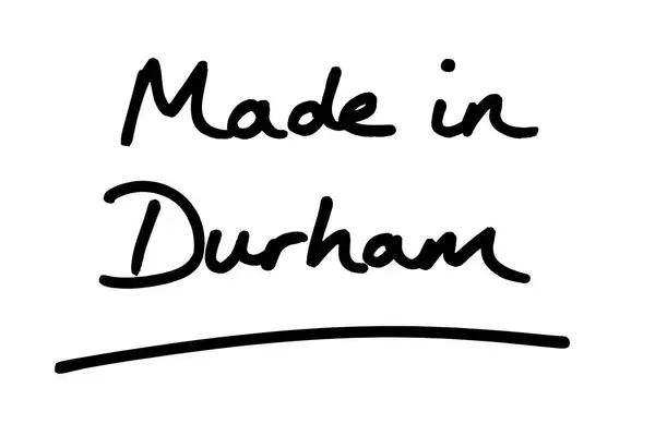 Hergestellt Durham Handgeschrieben Auf Weißem Hintergrund — Stockfoto