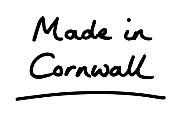 Hergestellt Cornwall Handgeschrieben Auf Weißem Hintergrund — Stockfoto