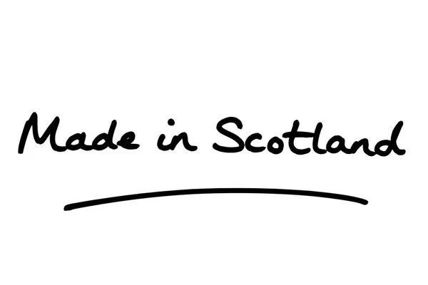 Hergestellt Schottland Handgeschrieben Auf Weißem Hintergrund — Stockfoto