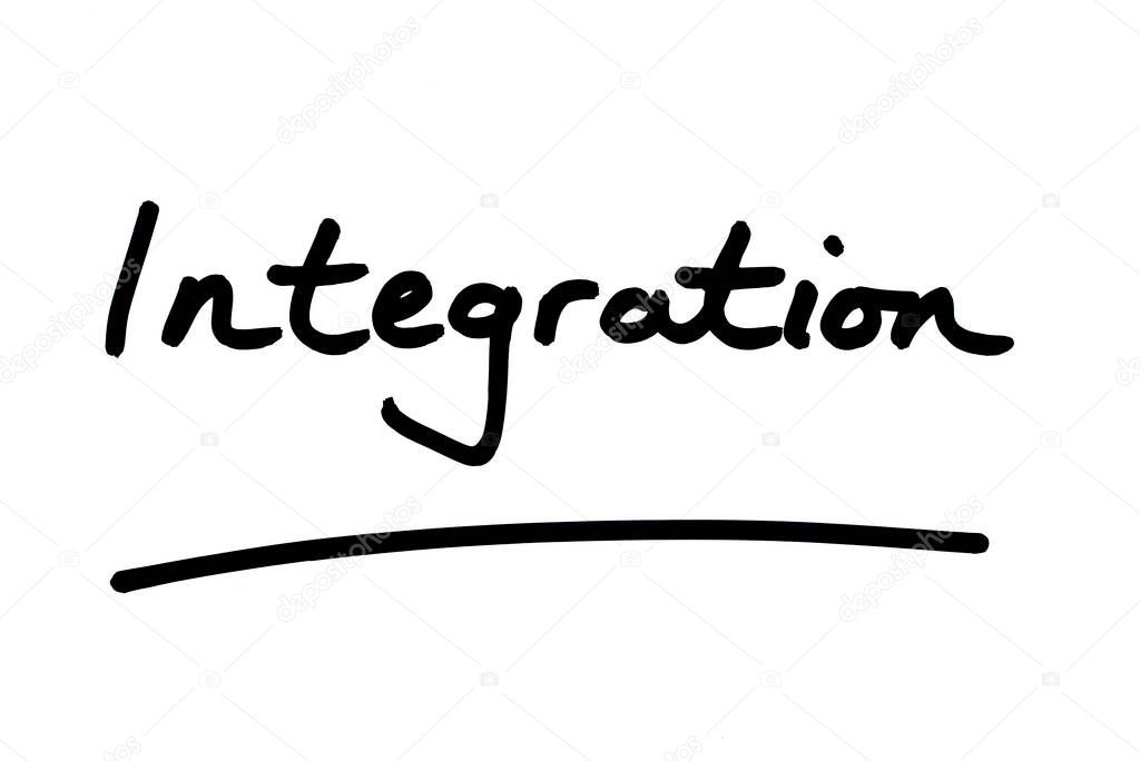 Integration, handwritten on a white background.