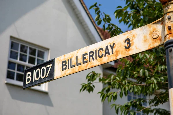 Μια Πινακίδα Κατεύθυνση Προς Την Πόλη Billericay Στο Essex Ηνωμένο — Φωτογραφία Αρχείου