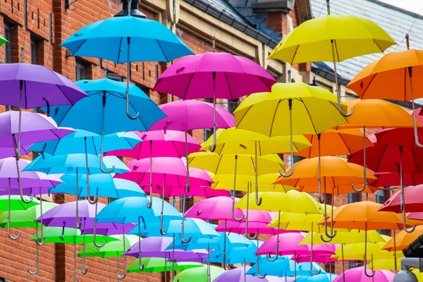 Eine Bunte Palette Hängender Regenschirme Der Stadt Durham Großbritannien — Stockfoto