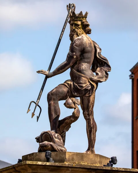 Close Beautiful Statue Neptune God Sea Located Market Place Historic — Stock Photo, Image