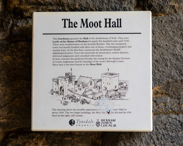 Hexham August 2021 Eine Informationstafel Der Historischen Moot Hall — Stockfoto