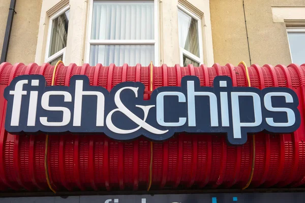 Northumberland Storbritannien Augusti 2021 Fish Chips Skylt Brittisk Kuststad — Stockfoto