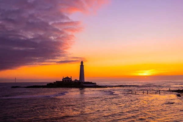 Northumberland August 28Th 2021 Sunrise Marys Lighthouse Beautiful Northumberland Coast — Stock Photo, Image