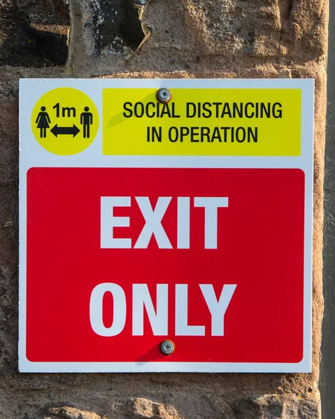 Exit Only Social Distancing Sign Premises Town Bamburgh Northumberland — Stock Photo, Image