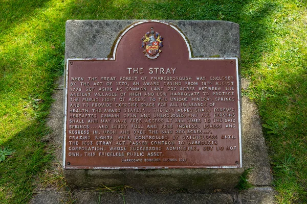 Plaque Marking Location Detailing History Stray Historic Spa Town Harrogate — Stock Photo, Image