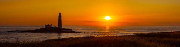Panoramic View Beautiful Marys Lighthouse Sunrise Whitley Bay Northumberland — Stock Photo, Image
