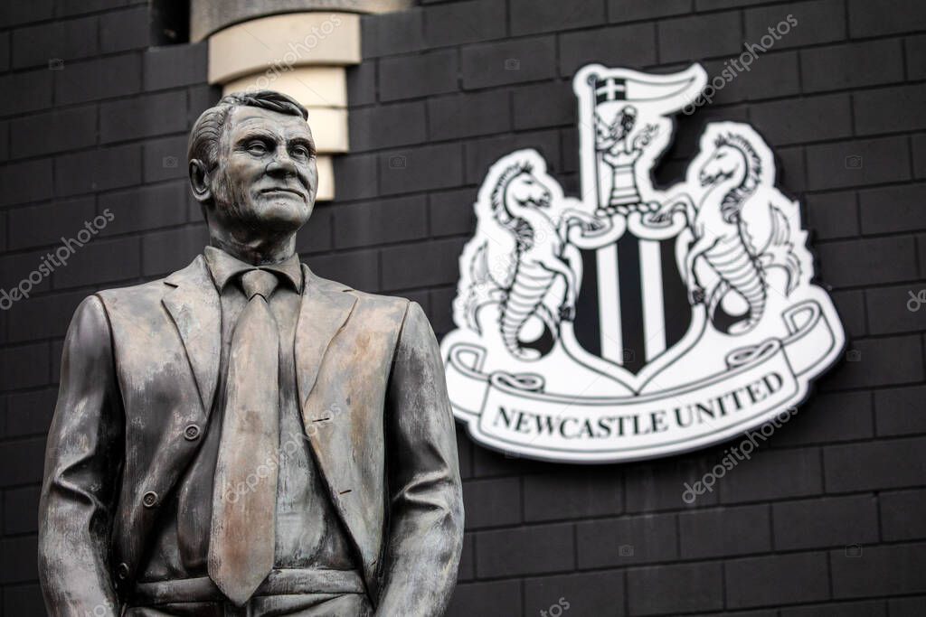 Newcastle upon Tyne, UK - August 29th 2021: The Sir Bobby Robson statue at Newcastle United Football Club stadium in Newcastle upon Tyne, UK.