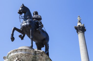 Kral Charles 1 heykel ve Trafalgar Meydanı'nda England sütun