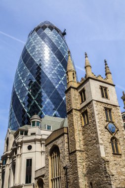 St. Andrew Undershaft Church and 30 St. Mary Axe in London