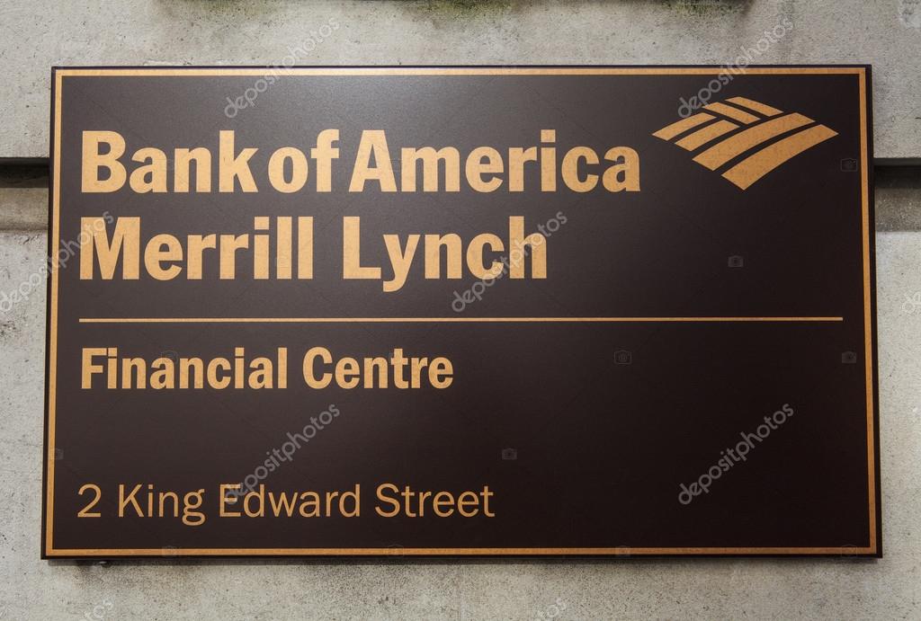 LONDON, UK - JUNE 7TH 2015: A sign on the Bank of America Merrill Lynch building located on King Edward Street in the City of London, on 7th June 2015.