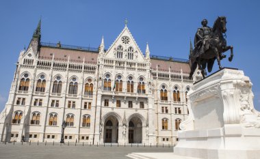 Count Gyula Andrassy Statue and the Hungarian Parliament clipart