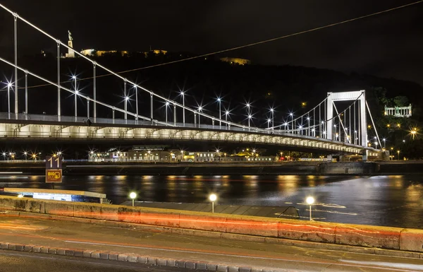 Ponte Elisabeth com a Cidadela e Estátua da Liberdade em Budapeste — Fotografia de Stock