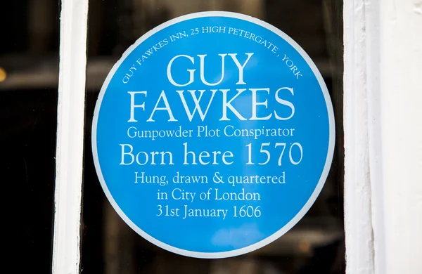 Guy Fawkes Blue Plaque in York — Stock Photo, Image